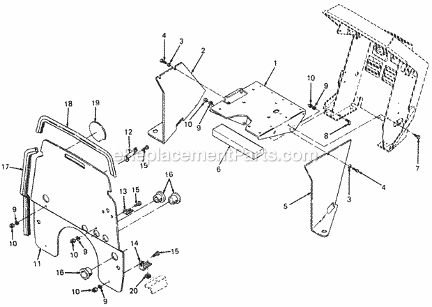Battery Tray & Heat Baffle Diagram and Parts List for 1882 800000-821059, 140-721-100, 141-721-100 Cub Cadet Lawn Tractor